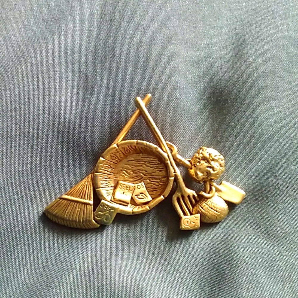 Vintage signed Danecraft Garden Seed Planting Brooch Pin Gardening